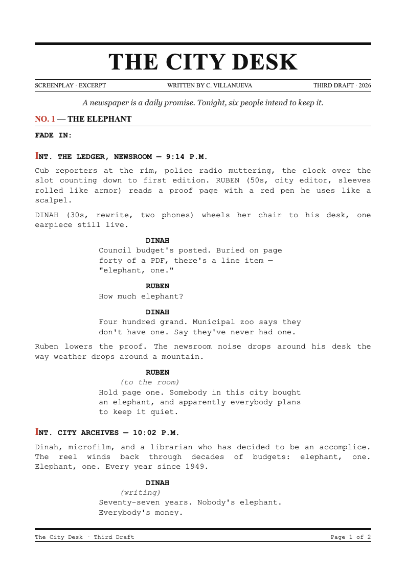 New York editorial screenplay format